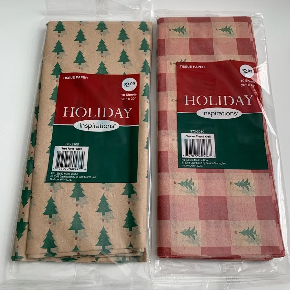 Red Gingham Gift Bags with Festive Tissue Paper Bundle